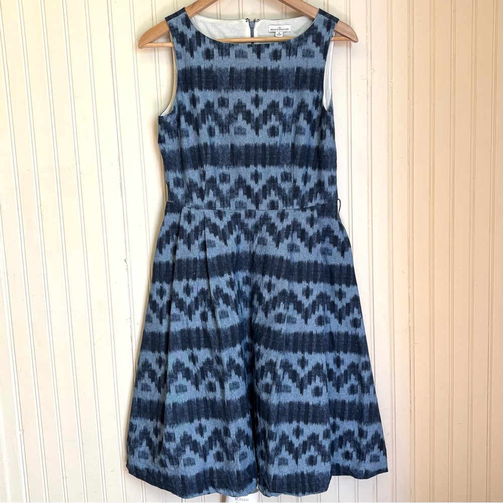 L.L. Bean Signature 100% Cotton Blue Fit and Flare Dress, Size 4